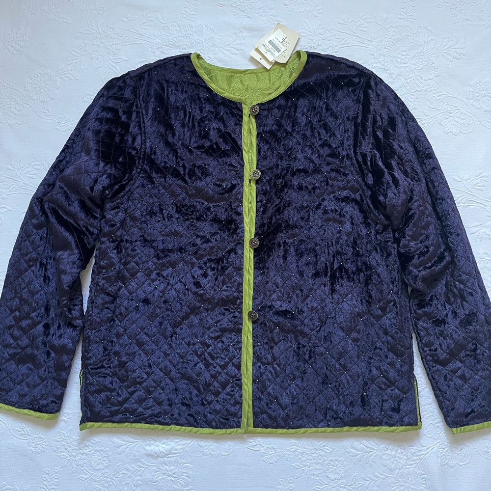 NWT Coldwater Creek Reversible Quilted Beads Embellished Silk Purple Large - Picture 16 of 16